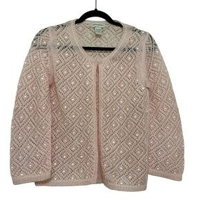 Banana Republic mohair blend crocheted pink cropped cardigan w sequins